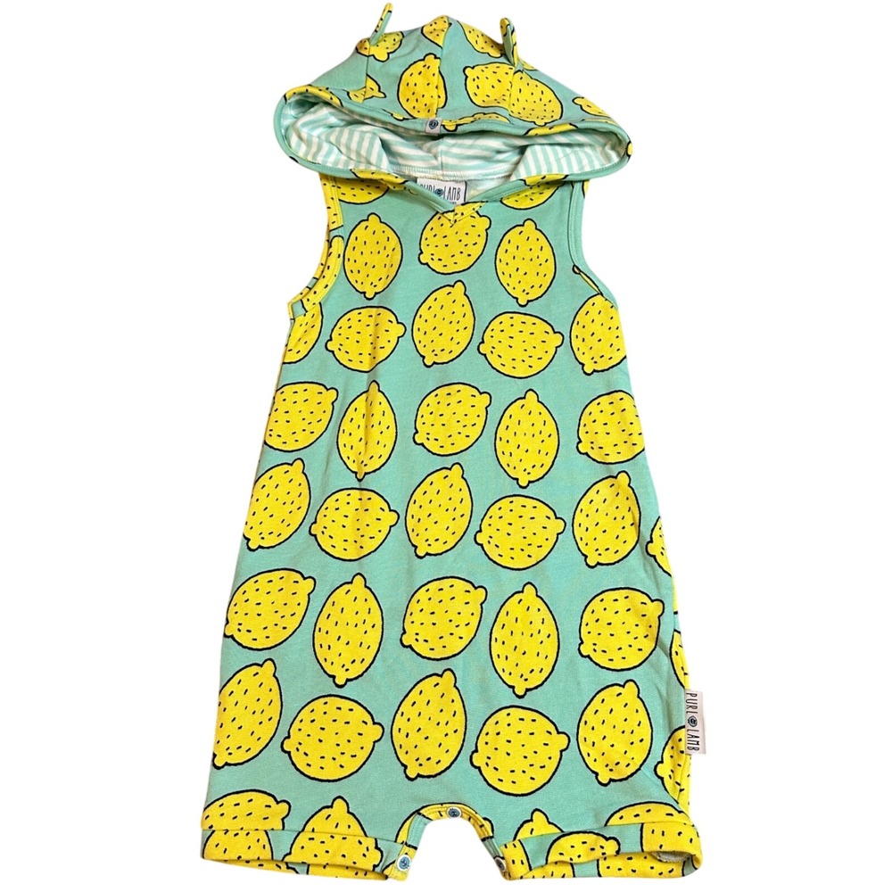 Purl Lamb Lemon Print Hooded Romper 4/5T Toddler Boys Girls‎ Unisex Outfit